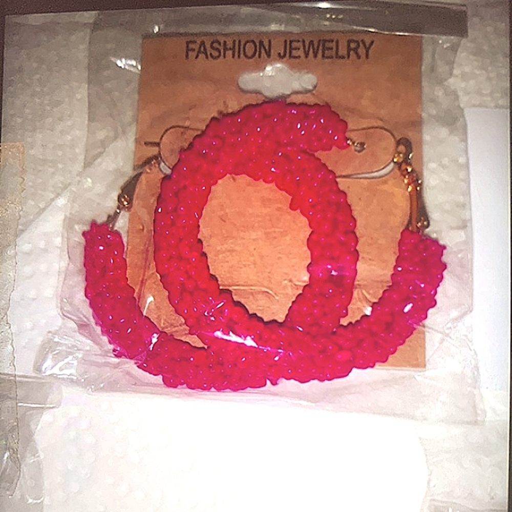 Glitter Hoop Earrings Red NEW in Package